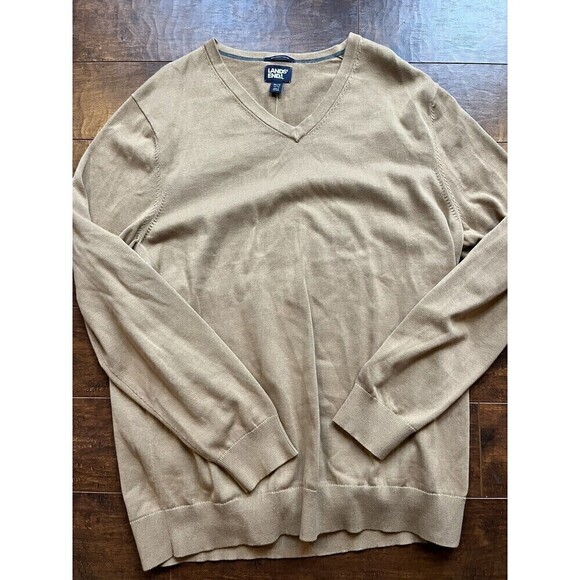 Lands End Supination Cotton Than Brown Long Sleeve V-Neck Sweater Size XLT - Picture 1 of 6